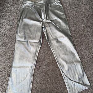 Metallic Silver Faux Leather Pants